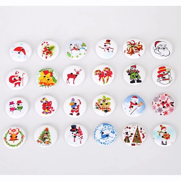 50 PCS Random Mixed 2 Holes Christmas Decorative Buttons Mixed