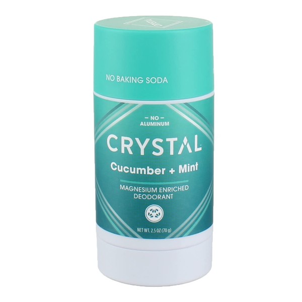 CRYSTAL Magnesium Solid Stick Natural Deodorant, Non-Irritating Aluminum Free Deodorant for Men or Women, Safely and Effectively Fights Odor, Baking Soda Free, Cucumber + Mint, 2.5 Oz (Pack of 2)