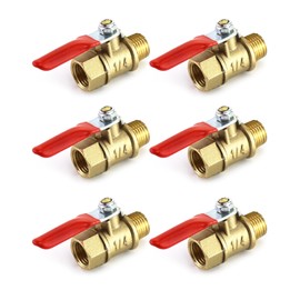 QWORK Ball Valve, 6 Pack 1/4" Heavy Duty Brass Ball Valve Shut Off Switch, 1/4" Male x Female NPT Thread Pipe Fitting Air Compressor Shut Off Valve