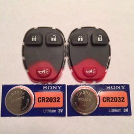 Aftermarket 2 New 3 Button Keyless Remote Pads + CR2032 Batteries KOBGT04A 15777636