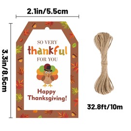 Alynta Thanksgiving Gift Tags with String - 50Pcs Fall Thank You Paper Tag Labels So Very Thankful Tags Autumn Turkey Tag for Bags Gift Wrapping Fall Thanksgiving Party Favor (Turkey)