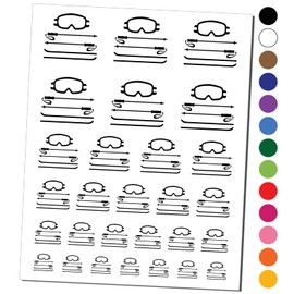 Skiing Goggles Poles Equipment Sport Temporary Tattoo Water Resistant Fake Body Art Set Collection - Black (One Sheet)