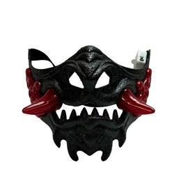 Beyond Collectibles Japanese Monster Hannya Mask Guardian Lion Demon Oni Samurai Half Face Shield (Black) Light Up Mask (White Light), One size fit most