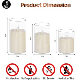 MCSWKEY Vela Electrica LED, Juego de 3 Velas sin Llama de 10cm, 12.5cm, 15cm, Velas con Luz Led Decorativas y Control Remoto, Velas de Acrílico con Luz para Todos los Santos, Navidad