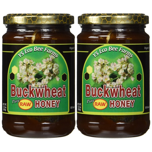 YS Eco Bee Farms Buckwheat Pure Raw Honey - 13.5 fl oz Each (Pack of 2 Jars)