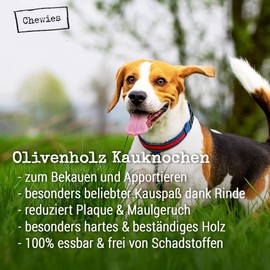 Chewies Kau-Knochen Hunde-Spielzeug aus Olivenholz, 100% natürliches Hundezubehör, Kauspielzeug Hund bis 3kg Größe XXS
