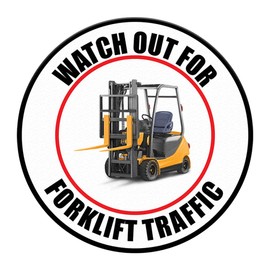 Watch Out for Forklift Traffic Floor Decals White Anti-Slip Round Shape Business Industrial Signs Stickers 17Inches Longer Side