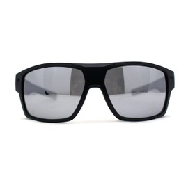 Locs Large Wrap Rectangle Color Mirror Gangster Plastic Sunglasses Black Silver Mirror