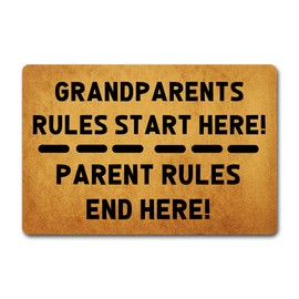 Funny Welcome Doormat For Front Door Decor Indoor Entrance Way Area Rugs Grandparent Rules Start Here Monogram Kitchen Rugs and Mats With Anti-Slip Rubber Back Novelty Gift Mat(23.7 X 15.9 in)