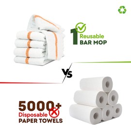 STF Linen Bar Mops Gold Stripe Pack of 24 Kitchen Towels 16x19 Multi-Purpose for Home, Restaurant and Cleaning White Absorbent Washcloth Dishcloths Sets, Reusable Dish, Cloths Rags