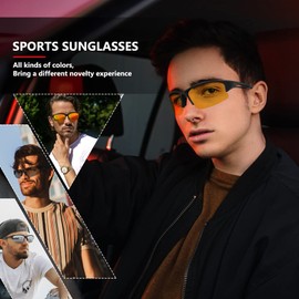 MEETSUN Sports Polarised Sunglasses for Men Women Half Frame Driving Fishing Cycling Sunglasses 100% UV400 Protection Black Frame Night Vision Lens