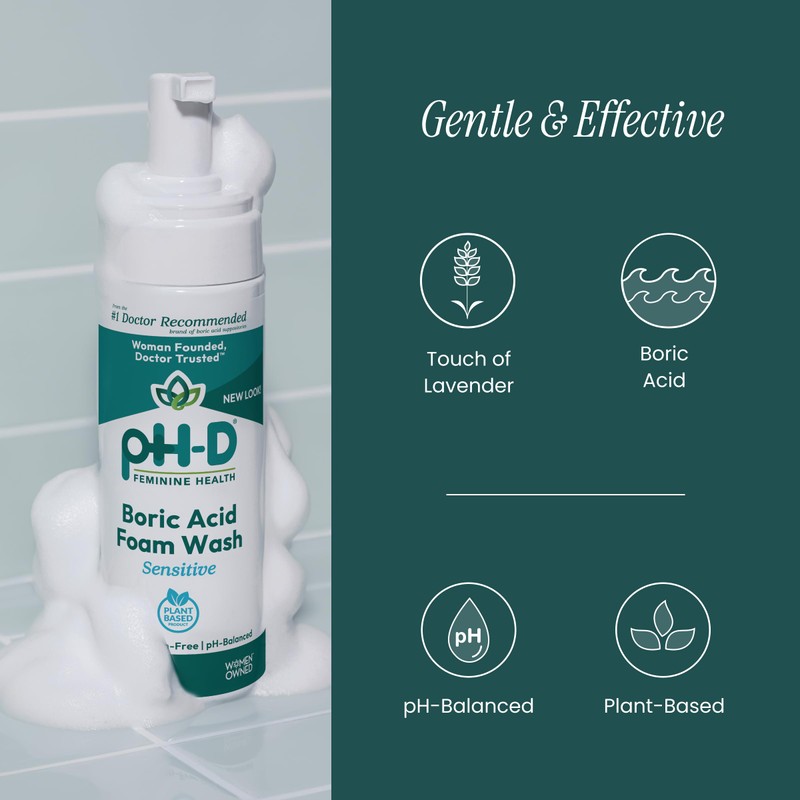 pH-D Feminine Health Boric Acid Foam Wash – pH-Balanced, Paraben-Free,