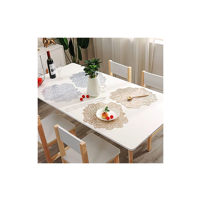 Hosoncovy 4 Pack Decorative Coral Leaf Placemats PVC Placemats Hollow