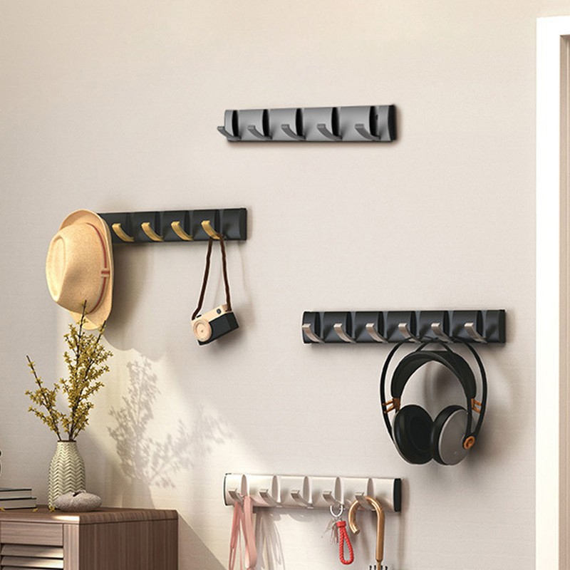 Thickened Invisible Hook 5 Hook Wall Mounted Coat Rack Folding
