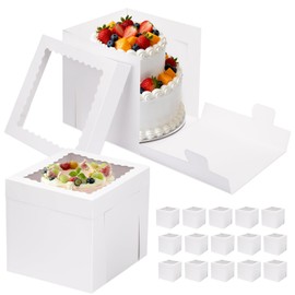 Moretoes 16pcs Cake Boxes, 10x10x10 Inches Tall White Square Bakery Boxes, Cajas Pasteles for Tier Cakes, Take Out Carrier Containers, Valentine's Day, Birthday, Wedding, Party