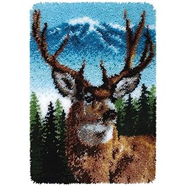 ROCKY&CHAO Latch Hook Rug Kits for Kids Adults DIY Craft Cushion Crochet Carpet Rug Making Kits Embroidery Cross Stitch Hook Kits with Gift Box 20X15 inches (Deer)