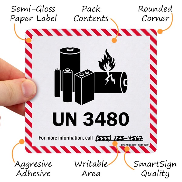 SmartSign Pack of 250 UN3480 Lithium Battery Shipping Labels in