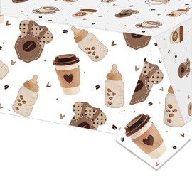 LUCKYQUBE Baby is Brewing Coffee Themed Baby Shower Tablecloth, Cafe Cup Print Disposable Table Cover Coffee Baby Shower Decorations for Kids, Coffee Beans Welcome Baby Party Supplies