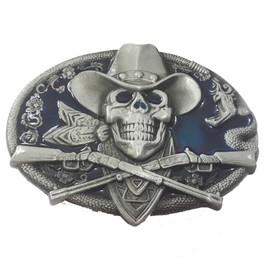 Tochispa blue Western Cowboy hat Skull with Rifles Guns Belt Buckle for man(Blue skull)