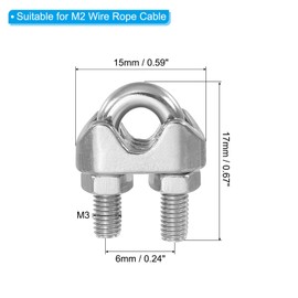 PATIKIL 1/16 Inch M2 Wire Rope Clamp Clip, 20 Pcs 304 Stainless Steel U Bolt Saddle Fastener for Rigging Rope, Wire and Cable