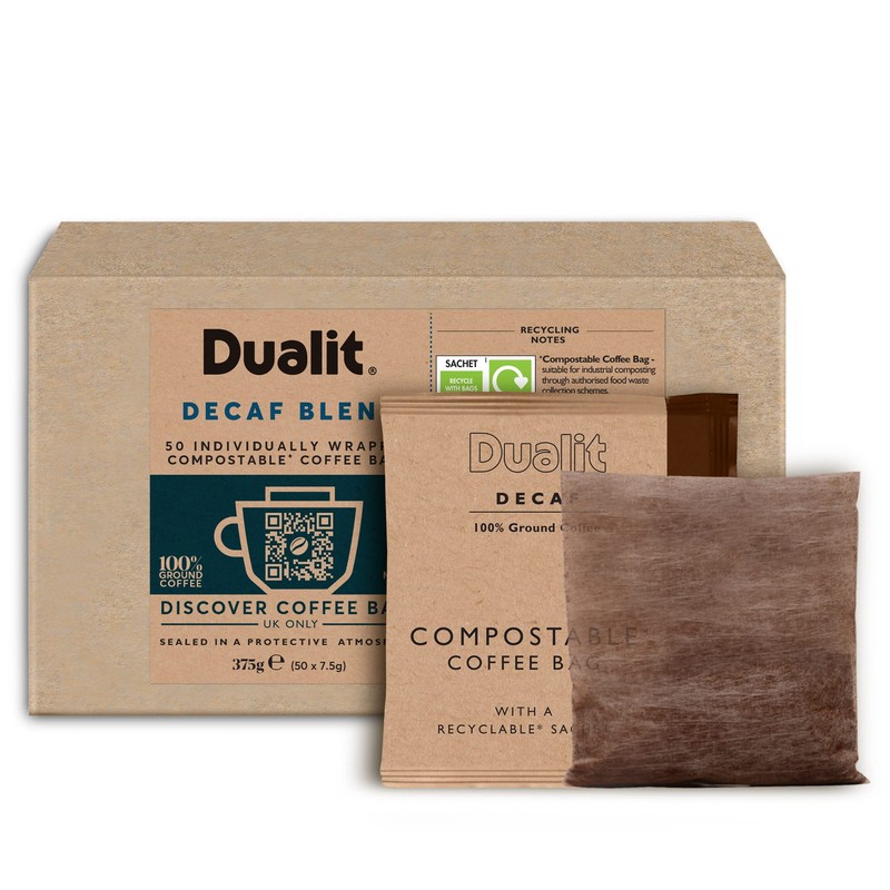 50 Premium Decaf Coffee Bags by Dualit - Compostable Coffee