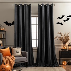 Melodieux 100% Blackout Velvet Curtains for Bedroom Living Room - Super Soft - Thermal Insulated Drapes with Black Liner, 52 by 84 Inch, Black (2 Panels)