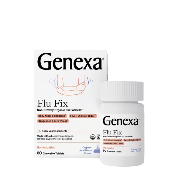 Genexa Flu Fix - 60 Tablets - Multi-Symptom Flu Remedy - Organic, Gluten Free & Non-GMO - Homeopathic Remedies