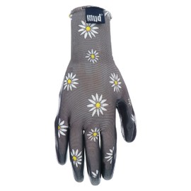 MUD Grip Women's Daisy Printed Polyester Shell and Flat Nitrile Coated Palm Gardening Gloves, Superior Grip, Water Resistant, Extreme Comfort, Gray, X-Small/Small, (MD31001G-WXS)