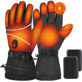 Heated Gloves, 5V 5000mAh*2 Rechargeable Heated Gloves for Men Women, Waterproof Non-Slip Electric Heating Ski Gloves with Touchscreen,3 Levels for Cold Weather Motorcycle Skiing Hiking
