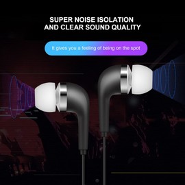Sluswallow Black Wired Earbuds Headphones- in-Ear Noise Rejection Universal 3.5mm Stereo Sport Headset with Mic for School Gaming Sports Music Black One Size, Earbud Headphones