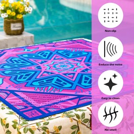 g00d4u Neoprene Mahjong Mat with Rules (33" x 33"), No Creases American Mahjong Mat, Anti-Slip & Noise Reduction Mahjong Learning Mat, Mahjong Mat Gifts for Women (Pink and Blue)