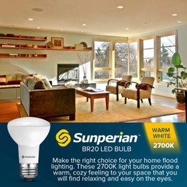 SUNPERIAN 6 Pack BR20 LED Bulb, 6W=50W, 2700K Warm White, 550 Lumens, Dimmable Flood Light Bulbs for Recessed Cans, Enclosed Fixture Rated, Damp Rated, UL Listed, E26 Standard Base