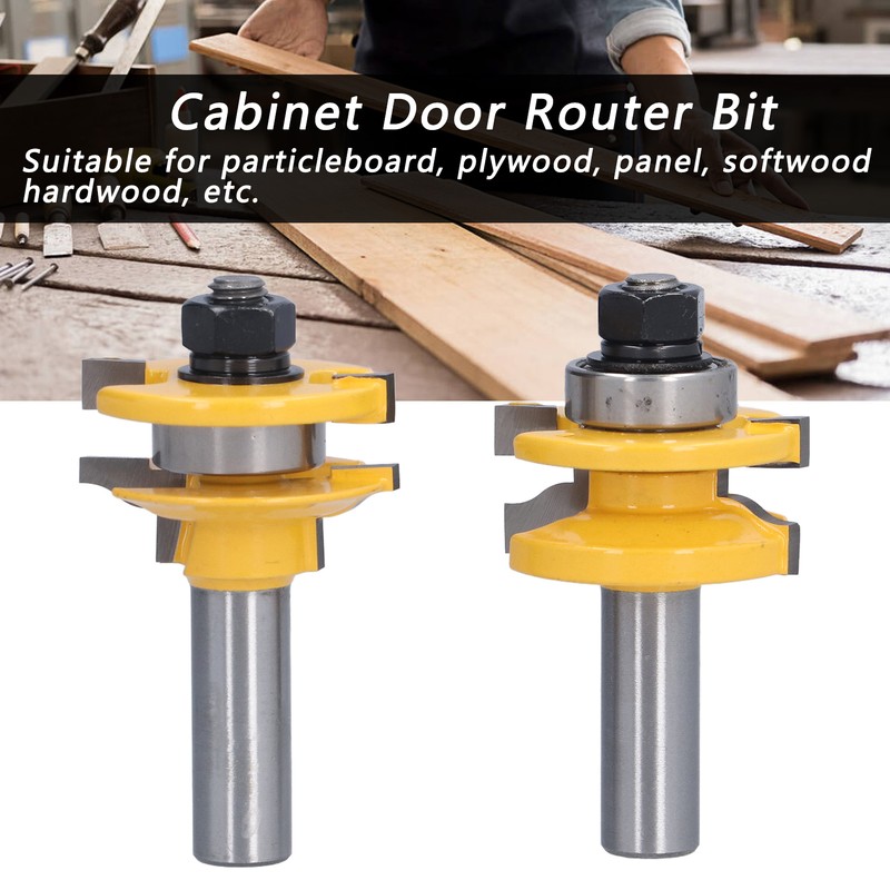 2Pcs 1/2in Shank Router Bit Woodworking Cabinet Door Carbon Steel
