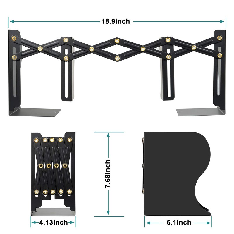 Voency Adjustable Bookends, Retractable Book Holder, Metal Scalable Book Ends,