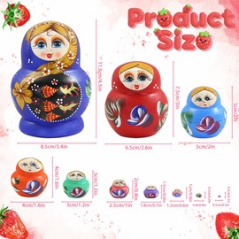 Set of 10 Multicolor Girl and Strawberry Chubby Nesting Doll,Cute Colorful Big Belly Shape Wood Matryoshka Stacking Doll Russian Dolls Handmade Wooden Toy Set for Kids Nursery Room Home Decor