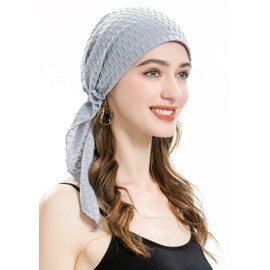ZLYC Women's Chemo Turban Hat, Pre-Tied Headscarf, Head Wraps, Lightweight Hat, Waffle grey