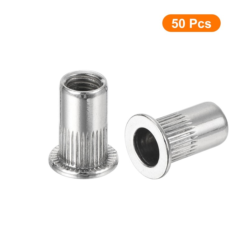 sourcing map 50Pcs Rivet Nuts Flat Head, #8-32 304 Stainless