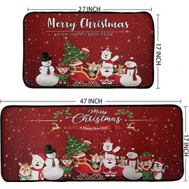 YLEALTH Christmas Kitchen Mats 2 Pcs, Kitchen Rugs Merry Christmas and Happy New Year Kitchen Decor Non-Slip Floor Mat Sets, Christmas Decorations for Bathroom,Home,Indoor 17"x27+17"x47", Red