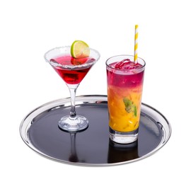 Stainless Steel Bar Tray with Black PVC 12 Inch - Non Slip Bar Tray, Waiters Tray