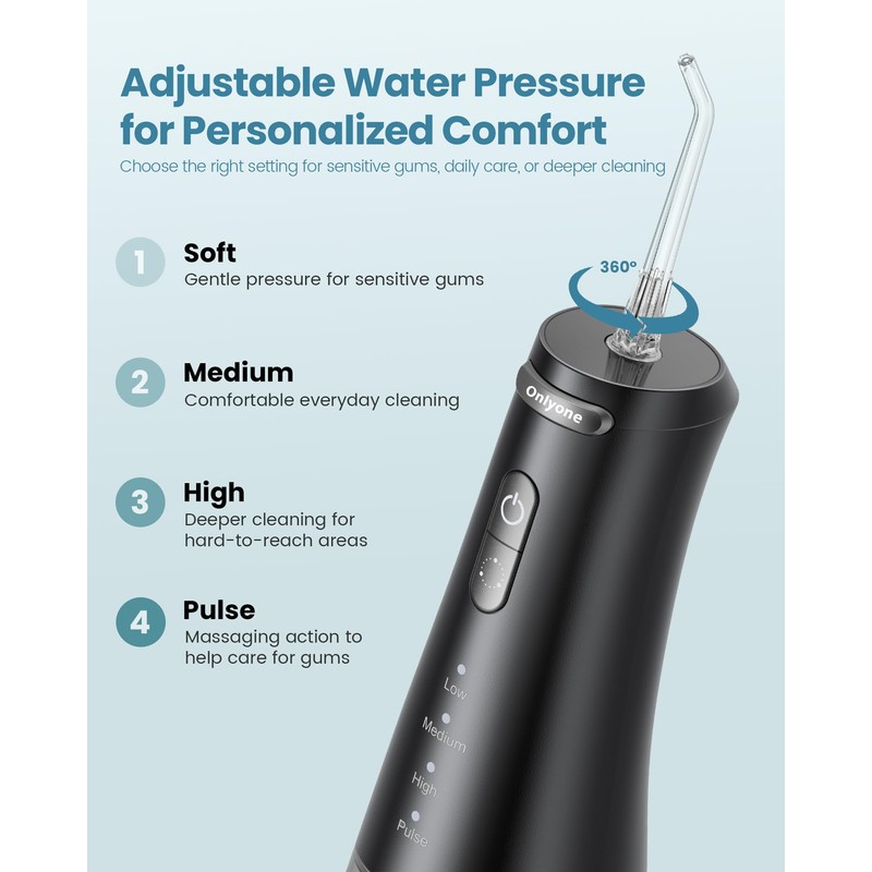Onlyone Rechargeable Cordless Water Flosser with Adjustable Water Pressure for