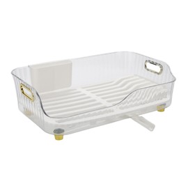 Dish Drying Rack, Plastic Dish Rack, Large Capacity Dish Drainer Rack, Space Saving Plate Drying Rack, Clear Kitchen Draining Rack for Chopsticks Bowl Plate Spoon (White)