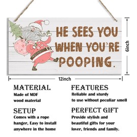 Christmas Decor for Bathroom, Decorative Wood Hanging Wood Plaque, Funny Bathroom Sign, Farmhouse Home Decor, Rustic Door Hanger, Wood Decorations for Bathroom, Christmas Wall Decor With Rope