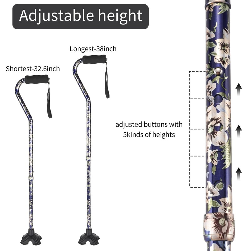 YOKABOZE Adjustable Walking Cane, Foldable, Collapsible, with Travel Bag for