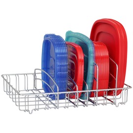 Baflan Food Container Lid Organizer - Lid Storage Holder, Large, Chrome