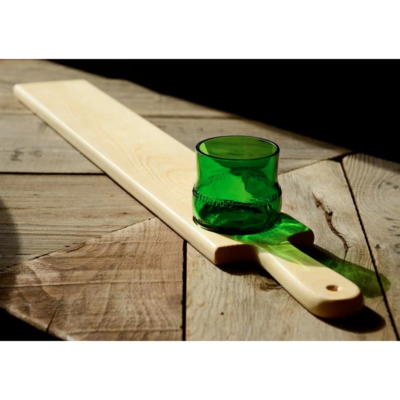 Eco-friendly Handmade pine baguette French bread board with glass dish,