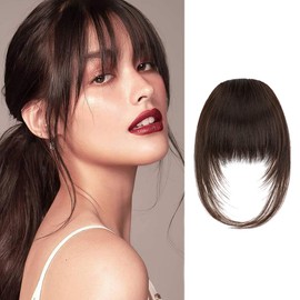 QKEPCY Clip-In Fringe Clip-In Fringe Real Hair Extensions with Temples Remy Fringe Hairpiece Real Hair in Bangs Fringe Extensions Natural Bangs for Women
