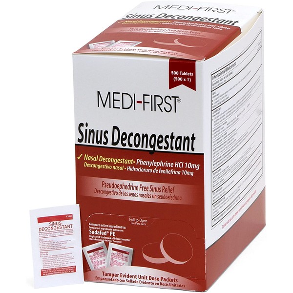Medi-First Sinus Decongestant, Nasal Decongestion Pills - 1 Box of 500 Tablets