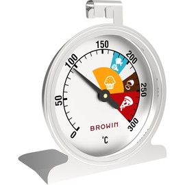BROWIN® Analogue Oven Thermometer Stainless Steel 100502 | 0-300 °C Thermometer for Oven | Oven Thermometer for Standing or Hanging Inside in the Oven | Oven Thermometer