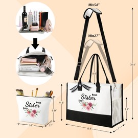 FURTOM Mothers Day Gifts Sisters Gifts from Sister Birthday Gifts for Women Canvas Tote Bag for Women with Makeup Bag Set