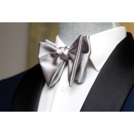 Camellucci Men's Self-tied Bow Tie 100%Silk Big Butterfly Silver Grey S654 Gift Box